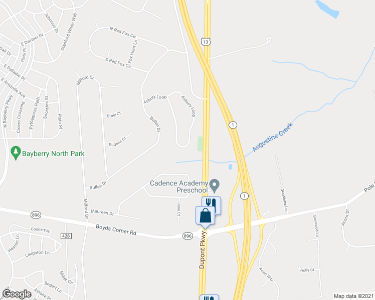 map of restaurants, bars, coffee shops, grocery stores, and more near 135 Asbury Loop in Middletown