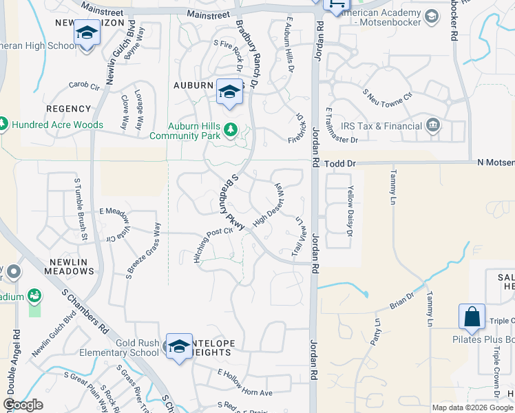 map of restaurants, bars, coffee shops, grocery stores, and more near 11834 High Desert Road in Parker
