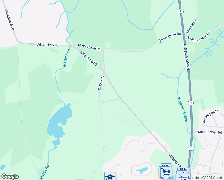 map of restaurants, bars, coffee shops, grocery stores, and more near 151 Old New York Road in Galloway