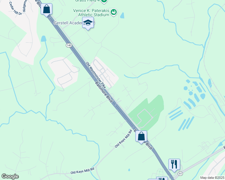 map of restaurants, bars, coffee shops, grocery stores, and more near 2668 Old Westminster Pike in Finksburg