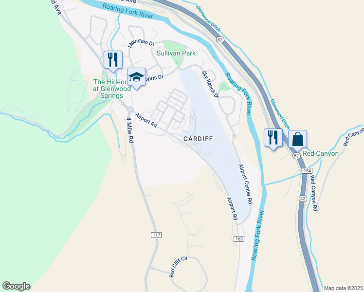 map of restaurants, bars, coffee shops, grocery stores, and more near 4280 Culver Circle in Glenwood Springs