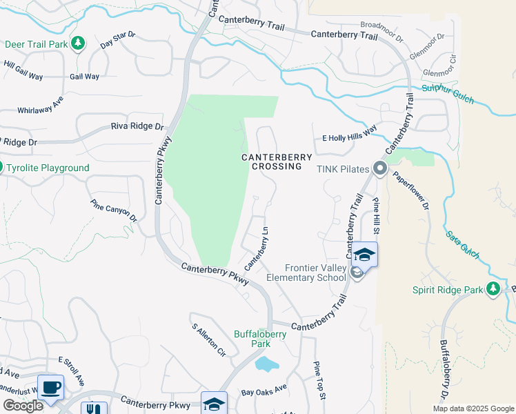 map of restaurants, bars, coffee shops, grocery stores, and more near 11626 Blackmoor Street in Parker