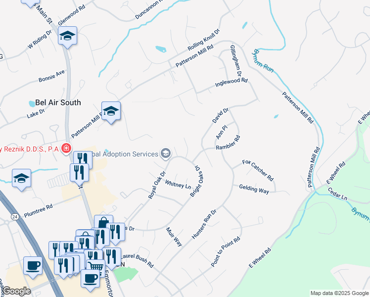 map of restaurants, bars, coffee shops, grocery stores, and more near 2030 McKinley Court in Bel Air