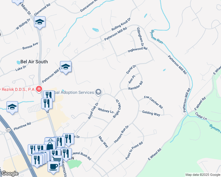 map of restaurants, bars, coffee shops, grocery stores, and more near 2030 McKinley Court in Bel Air