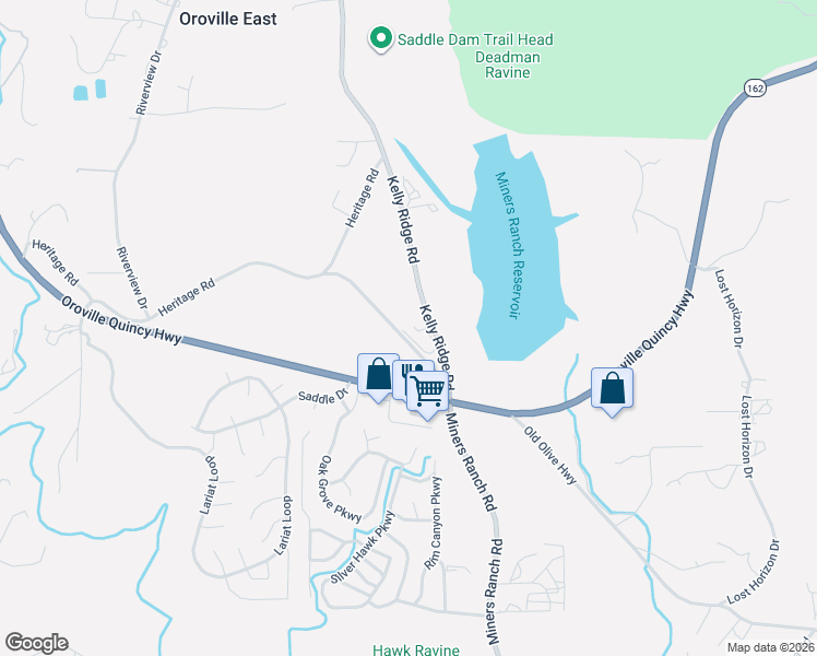map of restaurants, bars, coffee shops, grocery stores, and more near 90 Segura Drive in Oroville