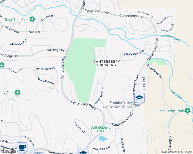 map of restaurants, bars, coffee shops, grocery stores, and more near 11626 Blackmoor Street in Parker
