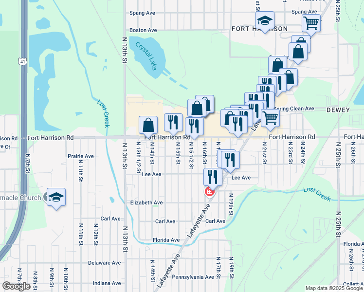 map of restaurants, bars, coffee shops, grocery stores, and more near 1500-1548 Prairie Avenue in Terre Haute