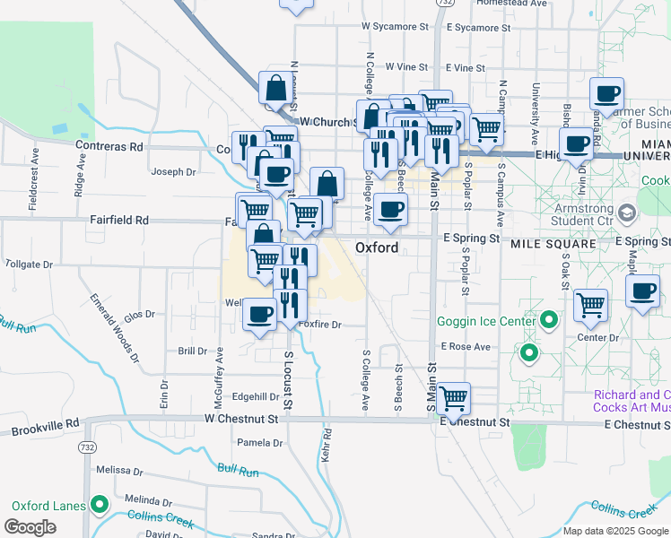 map of restaurants, bars, coffee shops, grocery stores, and more near 271 Reagan Place in Oxford