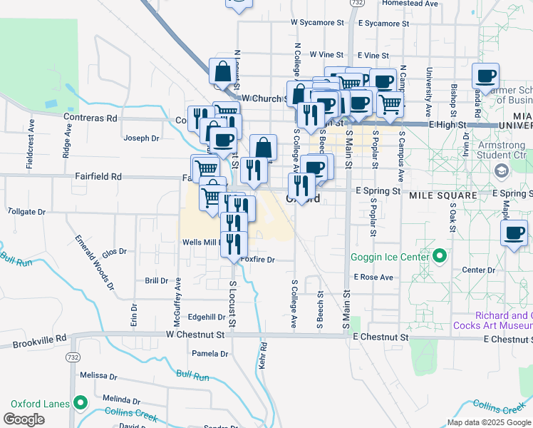 map of restaurants, bars, coffee shops, grocery stores, and more near 271 Reagan Place in Oxford