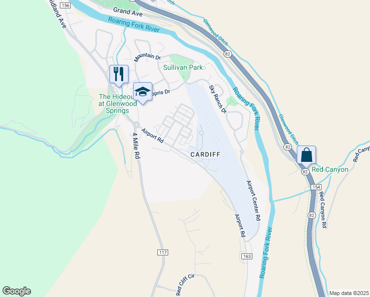 map of restaurants, bars, coffee shops, grocery stores, and more near 4280 Culver Circle in Glenwood Springs