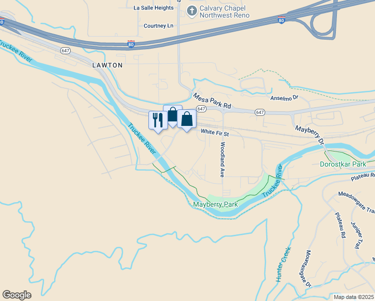 map of restaurants, bars, coffee shops, grocery stores, and more near 8550 White Fir St in Reno