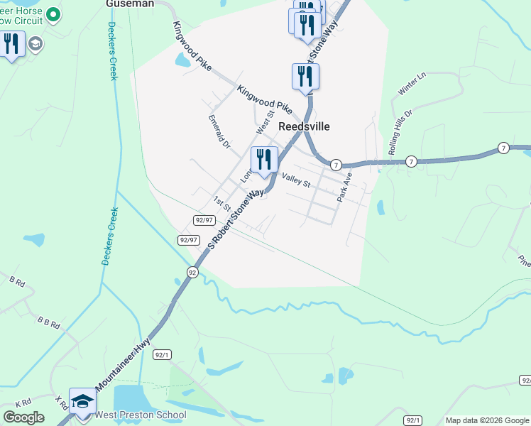 map of restaurants, bars, coffee shops, grocery stores, and more near 311 South Robert Stone Way in Reedsville