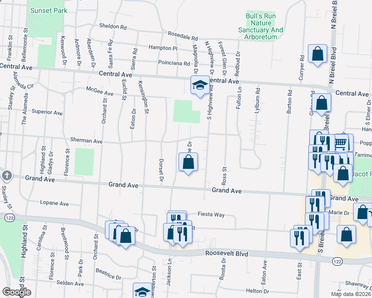 map of restaurants, bars, coffee shops, grocery stores, and more near 401 Jackson Lane in Middletown