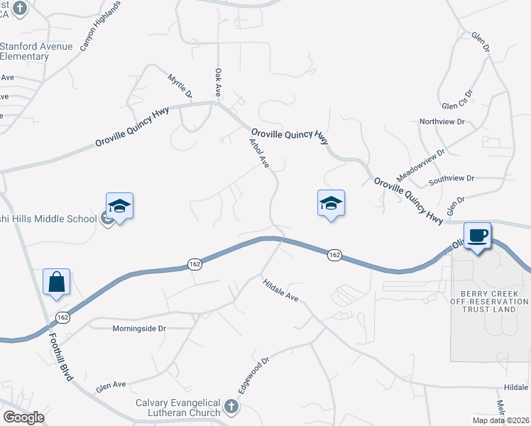 map of restaurants, bars, coffee shops, grocery stores, and more near 45 Arbol Avenue in Oroville
