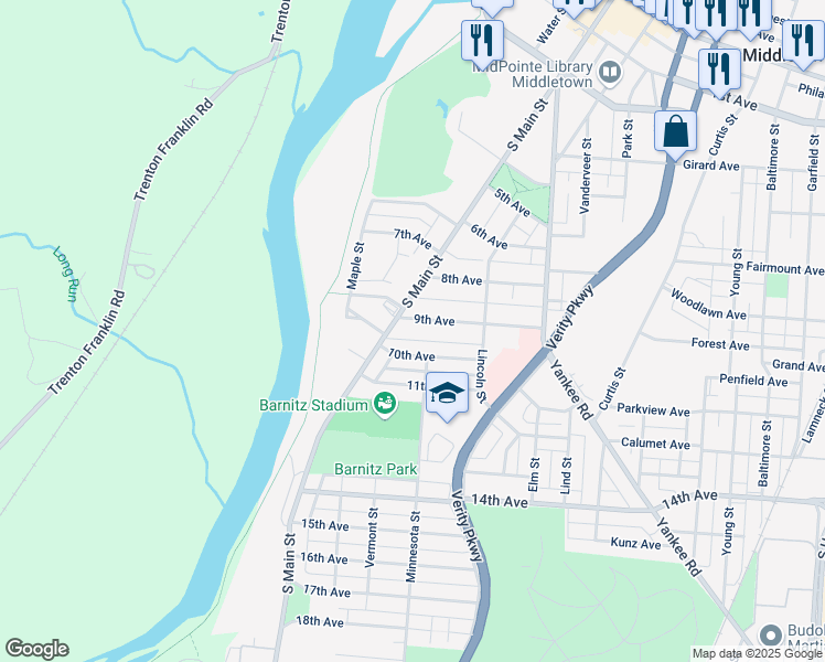 map of restaurants, bars, coffee shops, grocery stores, and more near 814 9th Avenue in Middletown