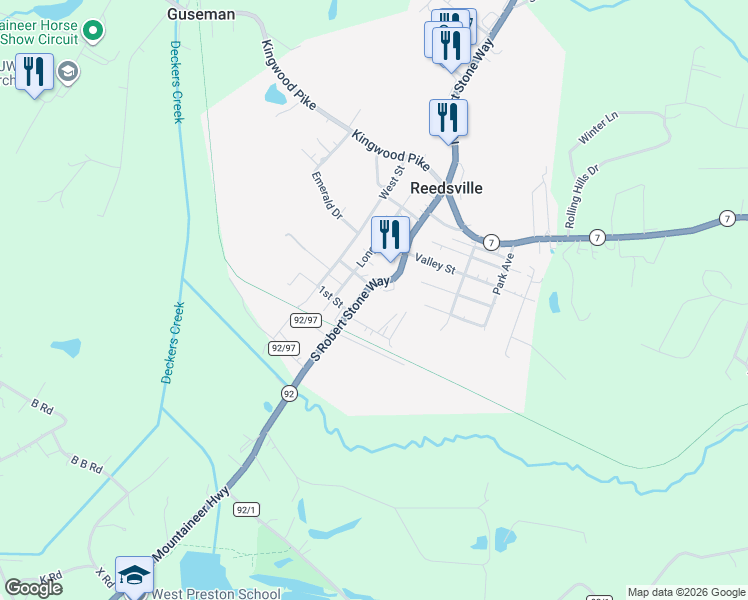 map of restaurants, bars, coffee shops, grocery stores, and more near 311 South Robert Stone Way in Reedsville