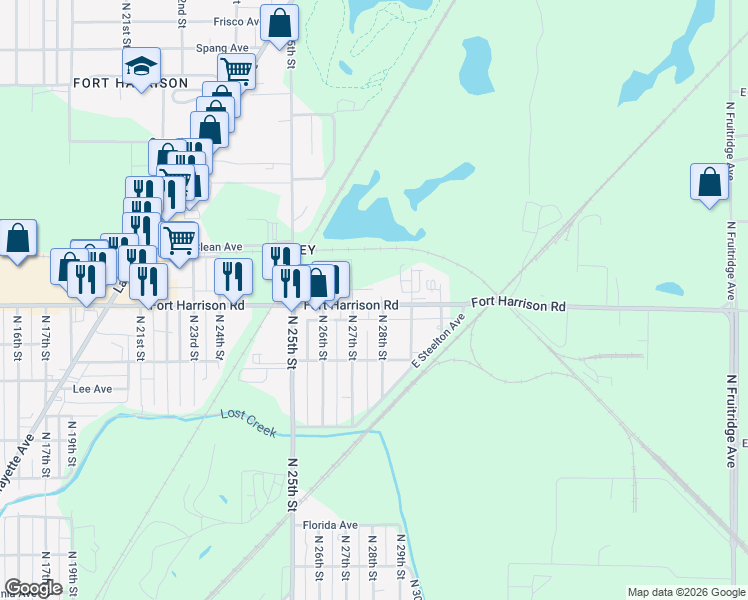 map of restaurants, bars, coffee shops, grocery stores, and more near 2805 Fort Harrison Road in Terre Haute