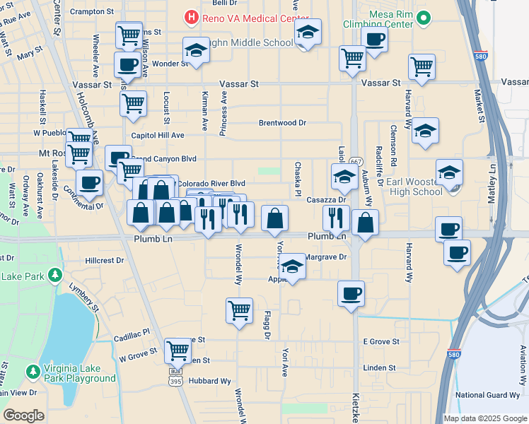 map of restaurants, bars, coffee shops, grocery stores, and more near 775 Topaz Drive in Reno