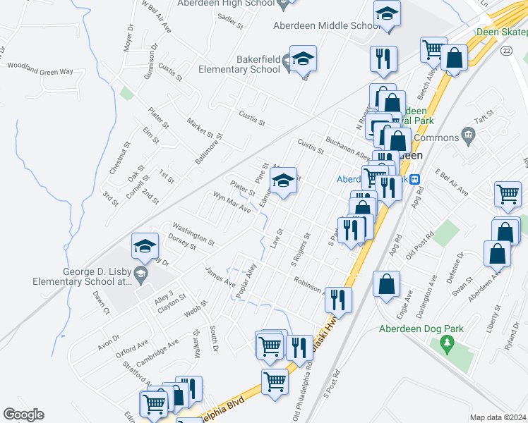 map of restaurants, bars, coffee shops, grocery stores, and more near 315 Edmund Street in Aberdeen