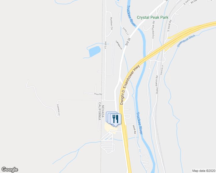 map of restaurants, bars, coffee shops, grocery stores, and more near 425 Hill Lane in Verdi