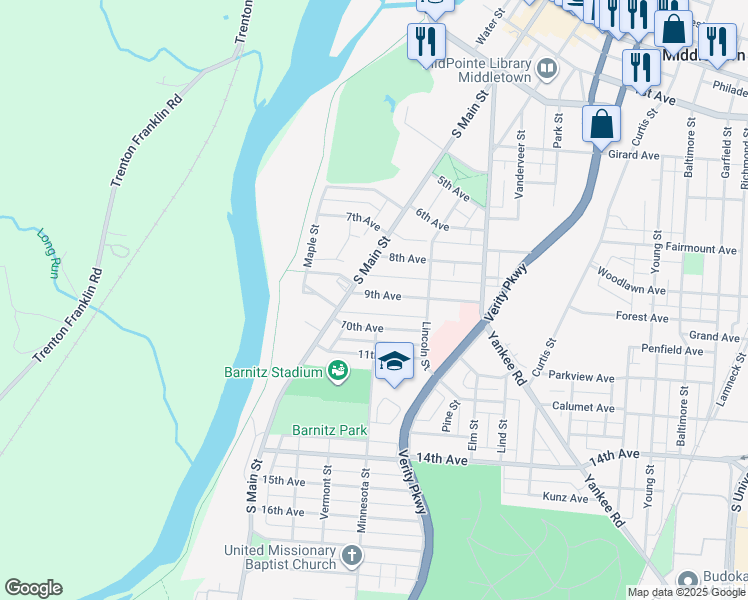 map of restaurants, bars, coffee shops, grocery stores, and more near 814 9th Avenue in Middletown