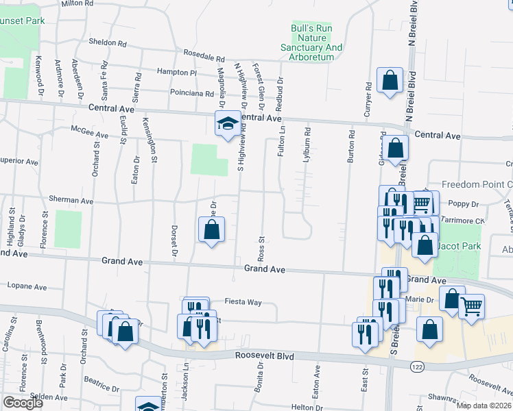 map of restaurants, bars, coffee shops, grocery stores, and more near 403 South Highview Road in Middletown