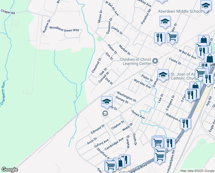 map of restaurants, bars, coffee shops, grocery stores, and more near 507 Baltimore Street in Aberdeen