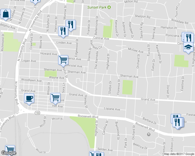 map of restaurants, bars, coffee shops, grocery stores, and more near 503 The Alameda in Middletown