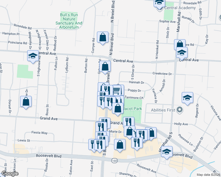 map of restaurants, bars, coffee shops, grocery stores, and more near 300 Batsey Drive in Middletown