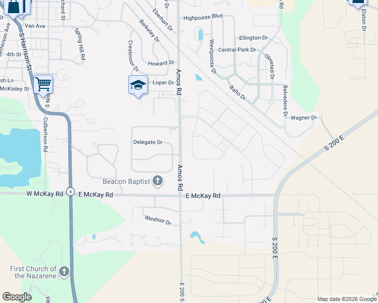 map of restaurants, bars, coffee shops, grocery stores, and more near 1602 Senator Place in Shelbyville