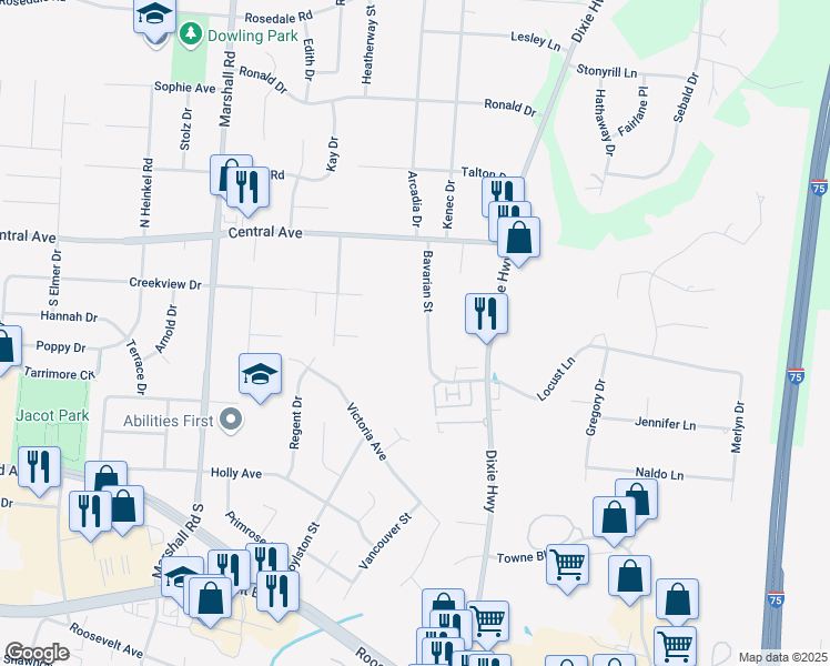 map of restaurants, bars, coffee shops, grocery stores, and more near 118 Bavarian Drive in Middletown