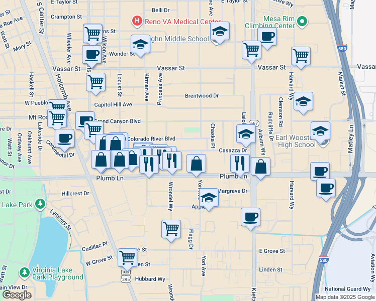 map of restaurants, bars, coffee shops, grocery stores, and more near 775 Topaz Drive in Reno