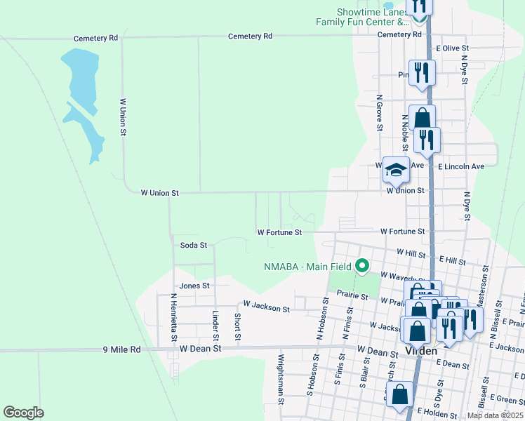 map of restaurants, bars, coffee shops, grocery stores, and more near 618 Emmerson Street in Virden