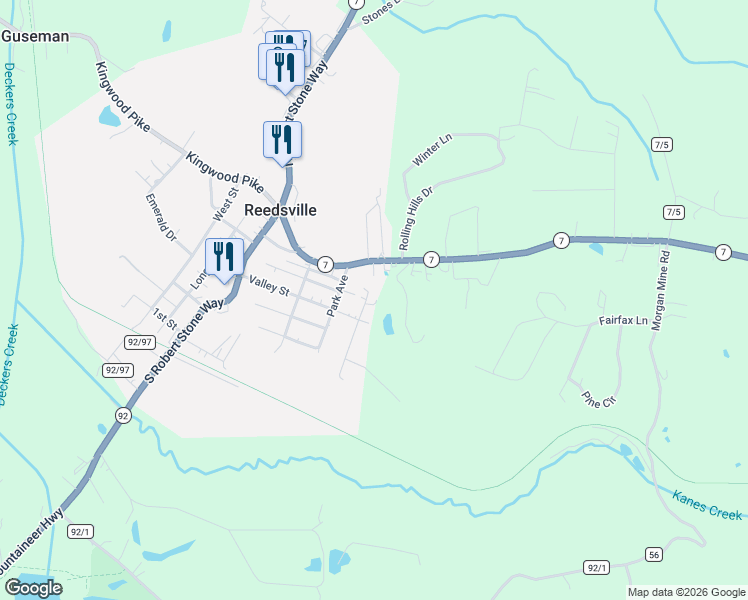 map of restaurants, bars, coffee shops, grocery stores, and more near 150 Grove Avenue in Reedsville