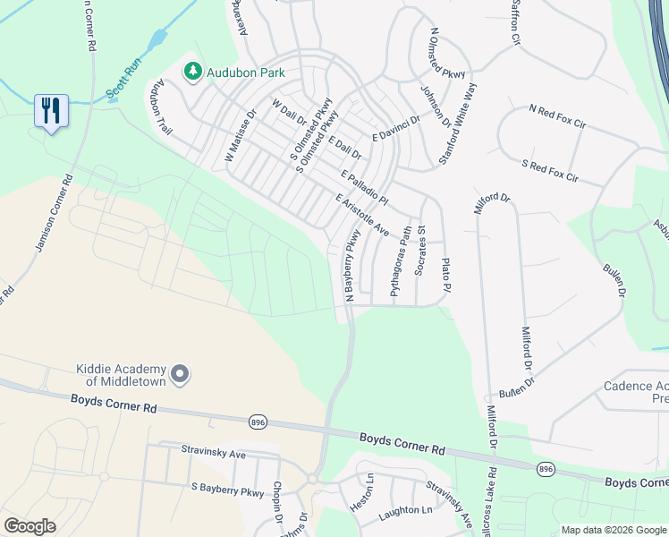 map of restaurants, bars, coffee shops, grocery stores, and more near 1189 Winchelsea Parkway in Middletown