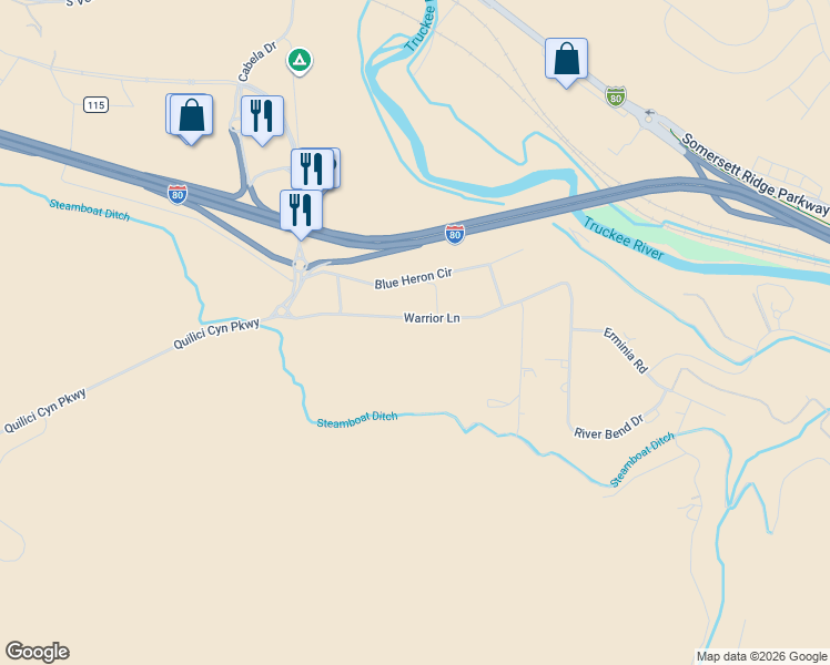 map of restaurants, bars, coffee shops, grocery stores, and more near 2255 Warrior Lane in Reno