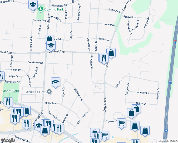 map of restaurants, bars, coffee shops, grocery stores, and more near 118 Bavarian Drive in Middletown