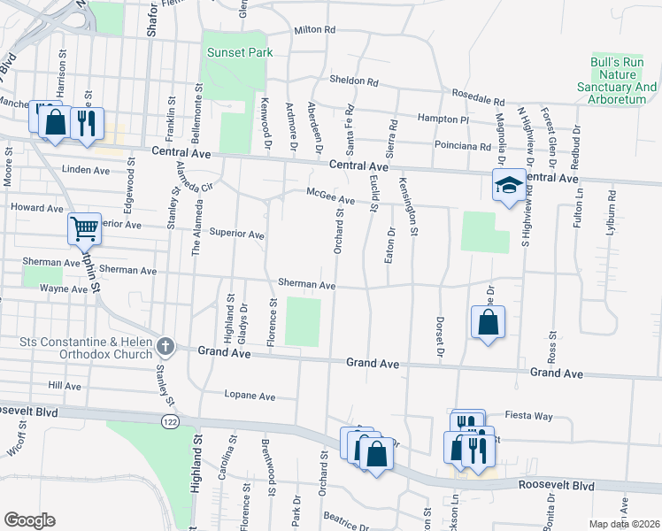 map of restaurants, bars, coffee shops, grocery stores, and more near 140 Orchard Street in Middletown