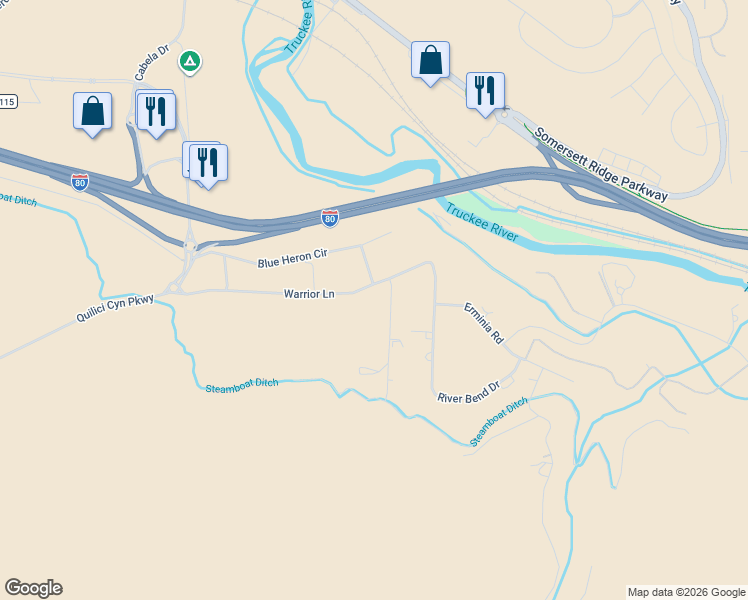 map of restaurants, bars, coffee shops, grocery stores, and more near 2255 Warrior Lane in Reno