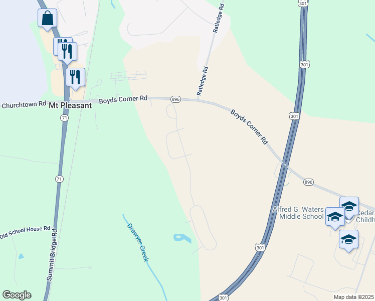 map of restaurants, bars, coffee shops, grocery stores, and more near 1429 Whispering Woods Road in Middletown