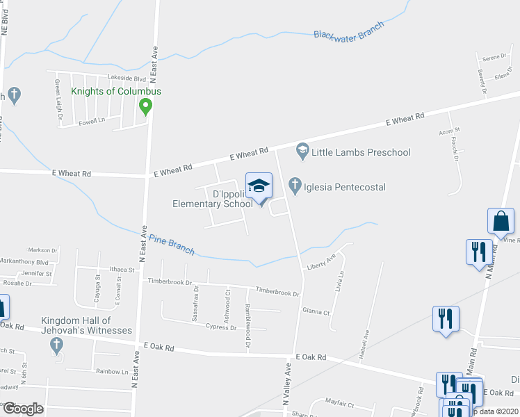 map of restaurants, bars, coffee shops, grocery stores, and more near 1578 North Valley Avenue in Vineland