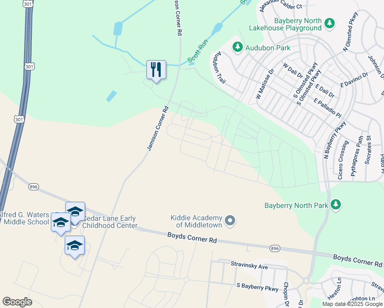 map of restaurants, bars, coffee shops, grocery stores, and more near 2659 Fairlight Drive in Middletown
