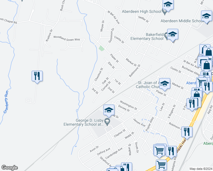 map of restaurants, bars, coffee shops, grocery stores, and more near 536 2nd Street in Aberdeen