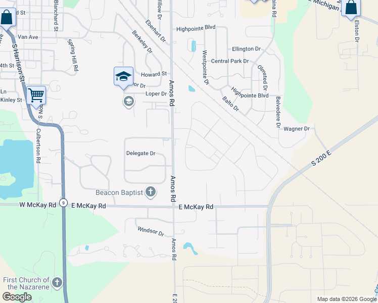 map of restaurants, bars, coffee shops, grocery stores, and more near 1640 Shelton Drive in Shelbyville