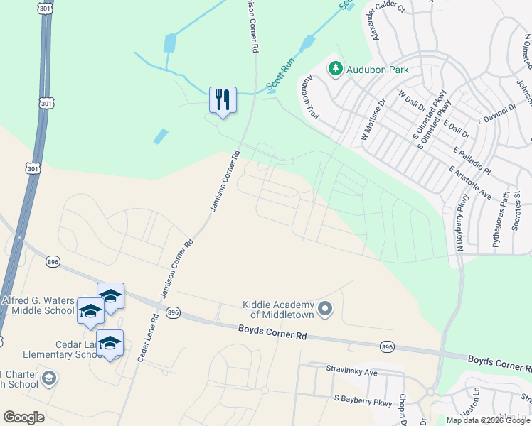 map of restaurants, bars, coffee shops, grocery stores, and more near 1242 East Fairlight Drive in Middletown