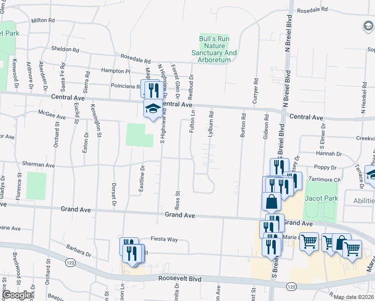 map of restaurants, bars, coffee shops, grocery stores, and more near 206 Fulton Lane in Middletown