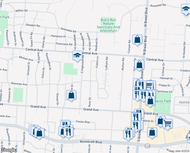 map of restaurants, bars, coffee shops, grocery stores, and more near 206 Fulton Lane in Middletown
