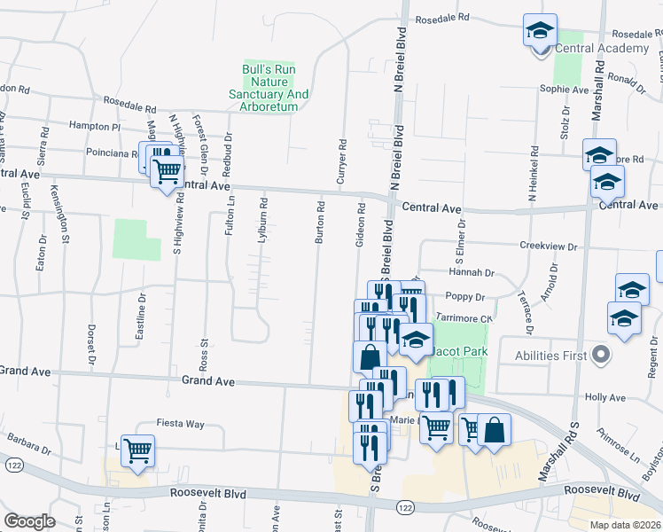 map of restaurants, bars, coffee shops, grocery stores, and more near 202 Gideon Road in Middletown