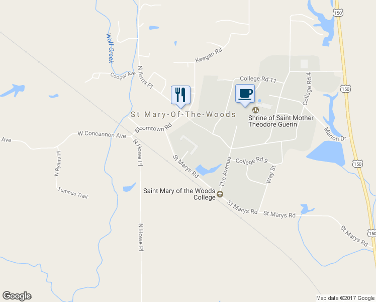 map of restaurants, bars, coffee shops, grocery stores, and more near Maryvale Lane in West Terre Haute