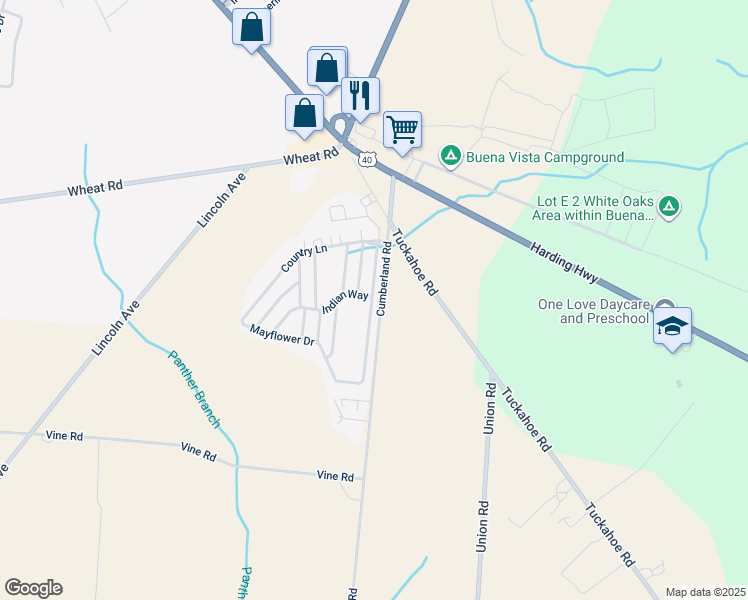 map of restaurants, bars, coffee shops, grocery stores, and more near 303 John Alden Drive in Buena